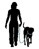 leash train a puppy - silhoutte of owner walking dog on loose leash