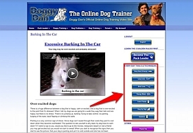 Screenshot of the Online Dog Trainer website links to everyday tools and techniques for training your dog