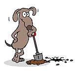 how to stop a dog from digging - cartoon of dog digging hole with a shovel